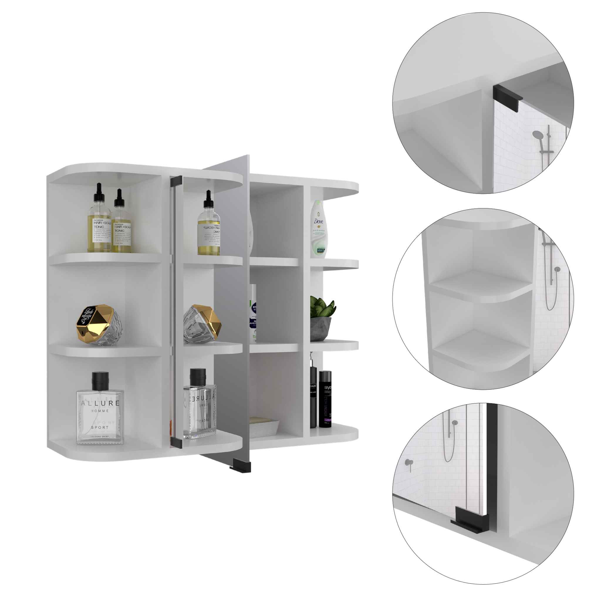 Roma Mirrored Medicine Cabinet, Six External Shelves, Three Inerior Shelves