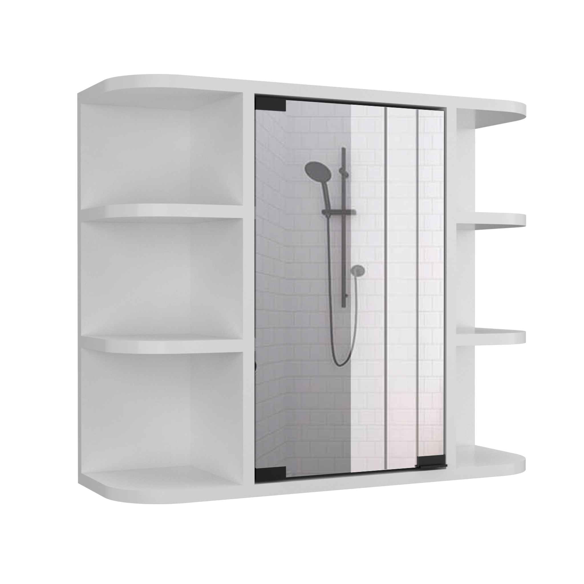 Roma Mirrored Medicine Cabinet, Six External Shelves, Three Inerior Shelves