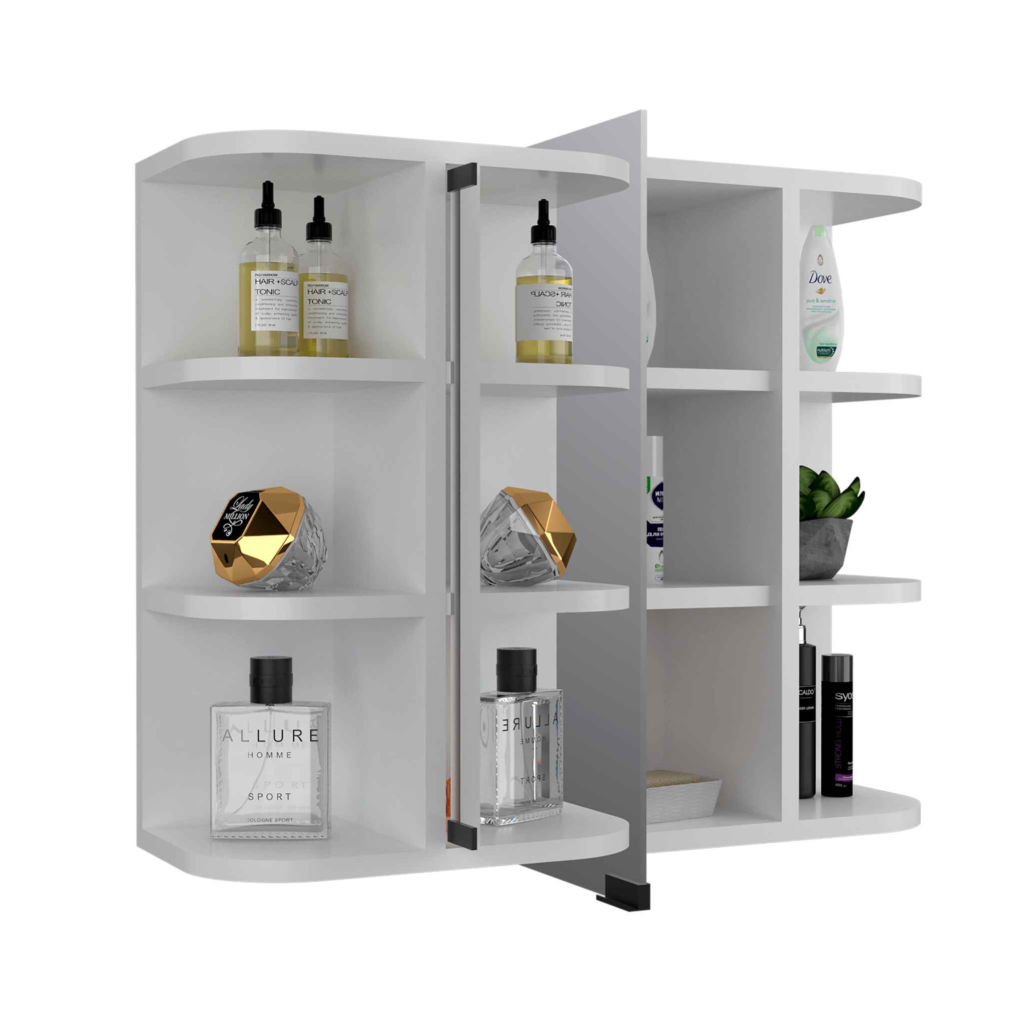 Roma Mirrored Medicine Cabinet, Six External Shelves, Three Inerior Shelves