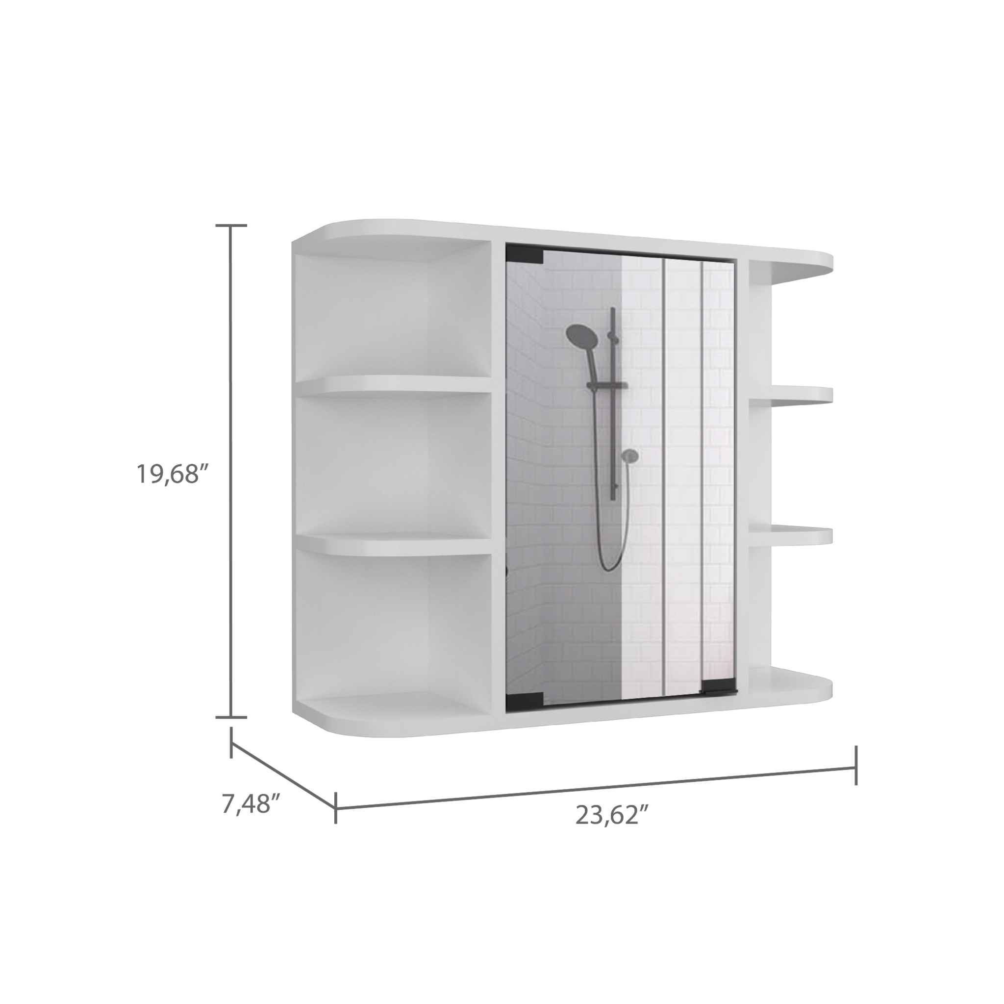 Roma Mirrored Medicine Cabinet, Six External Shelves, Three Inerior Shelves