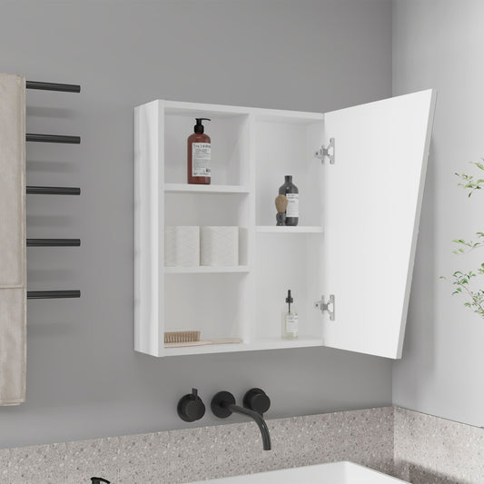 Quintana Wall-Mounted Mirror Medicine Cabinet with One Door and Four Open Compartments, Stylish Bathroom Organizer with Concealed and Visible Storage for Toiletries, Cosmetics, and Everyday Essentials