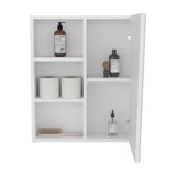 Quintana Wall-Mounted Mirror Medicine Cabinet with One Door and Four Open Compartments, Stylish Bathroom Organizer with Concealed and Visible Storage for Toiletries, Cosmetics, and Everyday Essentials