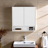Double-Door Medicine Cabinet with Mirrored Doors and Interior Shelves, Sleek Bathroom Storage Solution for Toiletries, Cosmetics, and Personal Care Items, Stylish Design with Convenient Grooming Surface