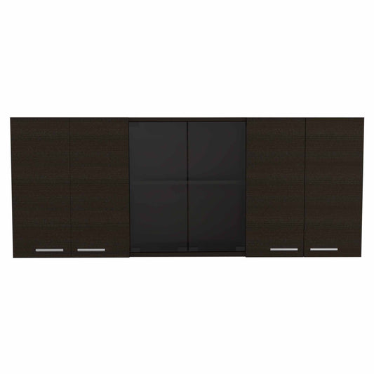 Tuhome Superior 150 Wall Cabinet with Glass, Four Interior Shelves, Two Double Doors, Built-in Dish Rack, Modern Design for Kitchen Storage and Organization
