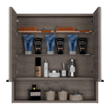 Tuhome Jaspe Mirror Cabinet with Three Internal Shelves, One Open Shelf, Double Door Cabinet, Elegant White Finish for Bathroom Storage