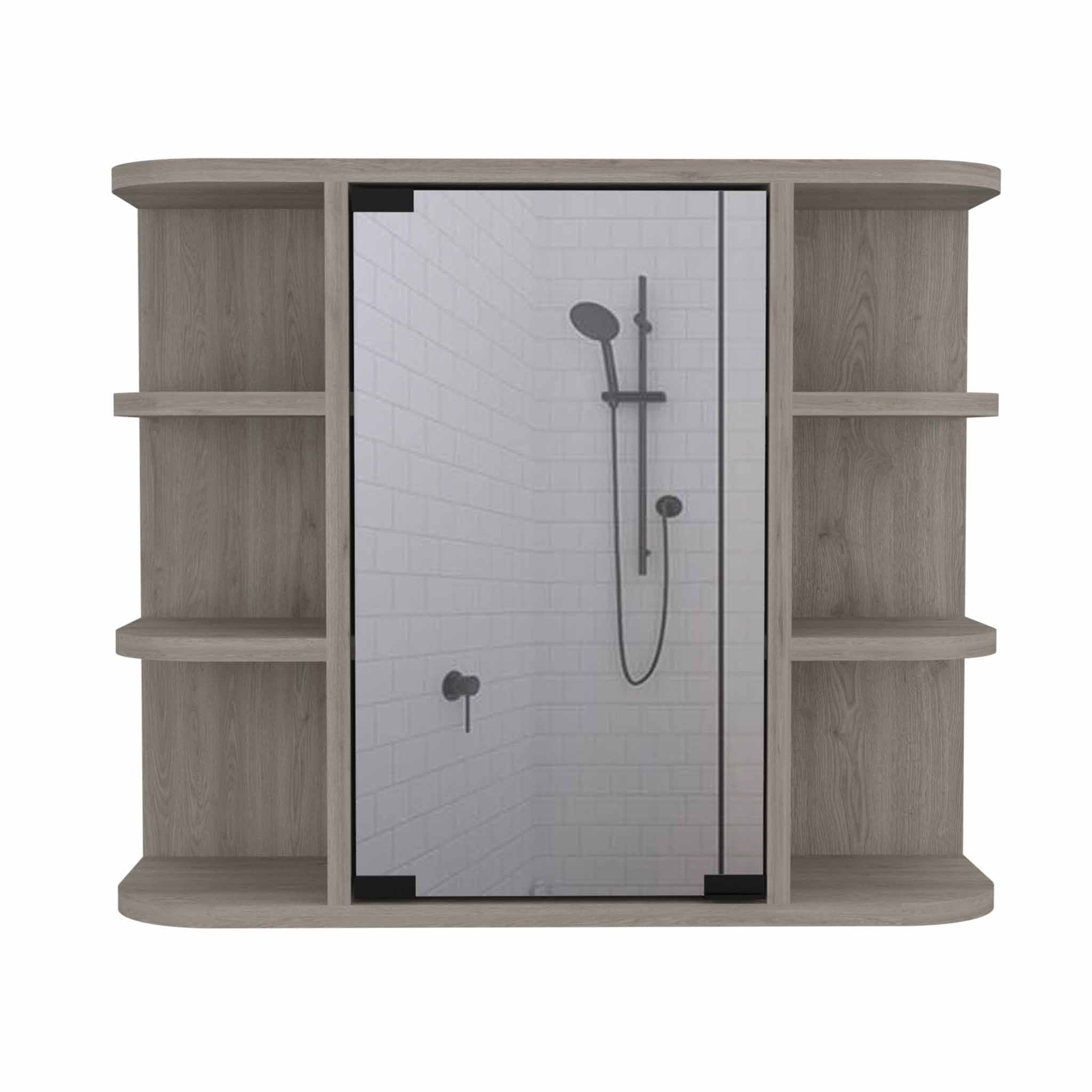 Roma Mirrored Medicine Cabinet, Six External Shelves, Three Inerior Shelves