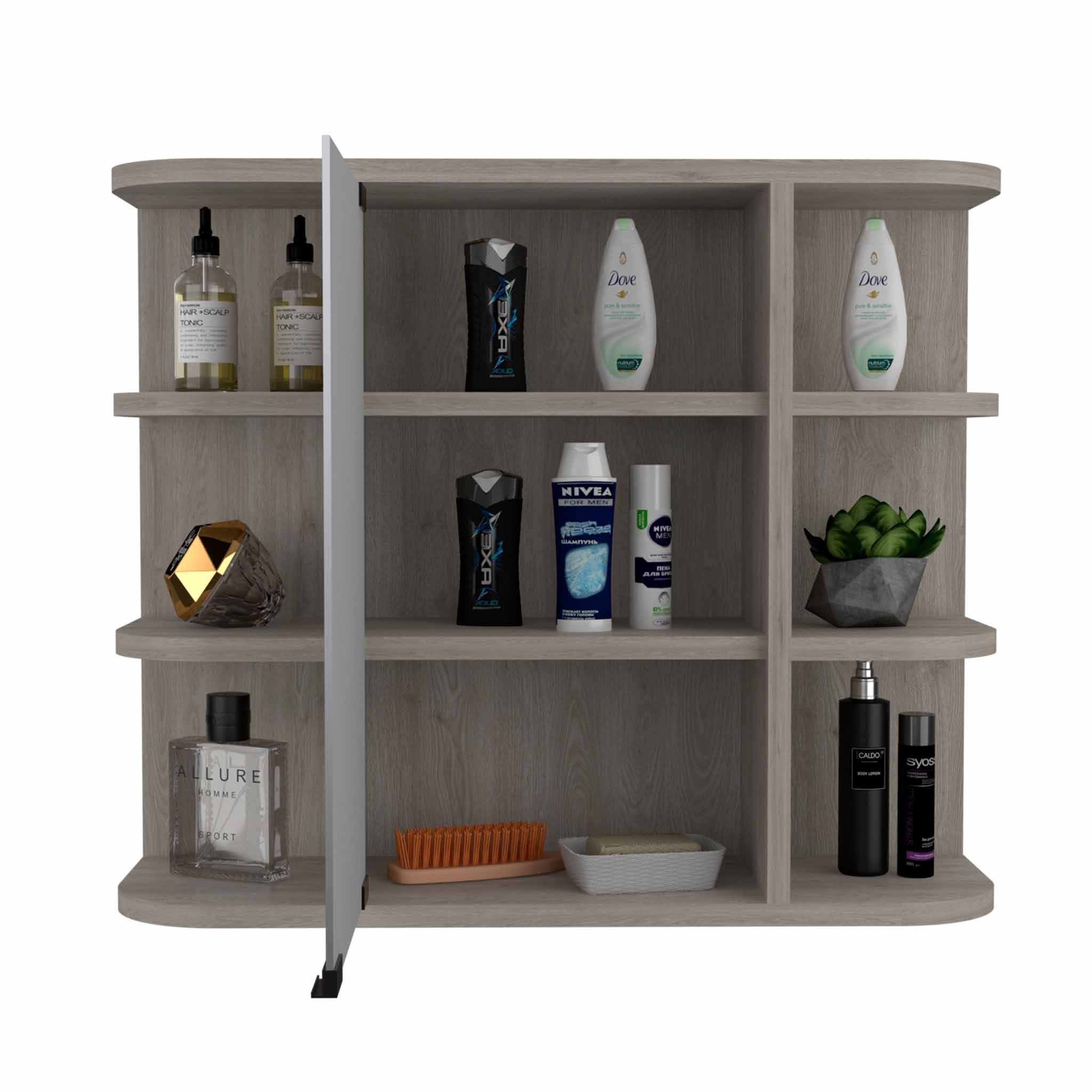 Roma Mirrored Medicine Cabinet, Six External Shelves, Three Inerior Shelves