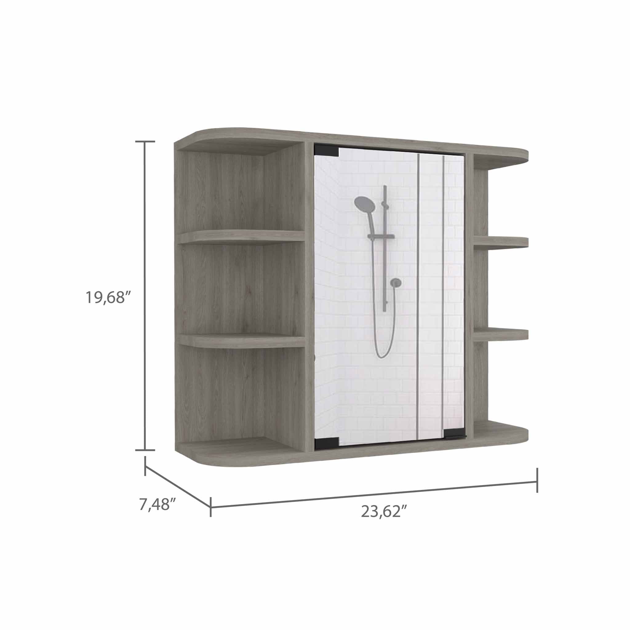 Roma Mirrored Medicine Cabinet, Six External Shelves, Three Inerior Shelves