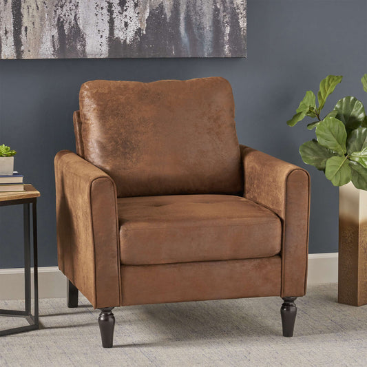 Contemporary Club Chair with Plush Microfiber Cushions, Birch Wood Frame, Modern Accent Armchair for Living Room, 31"x 33.25"x 35", Brown