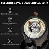 Geimori T38-The True Pro Grade Portable Coffee Grinder with 38mm Conical Burrs, 3600mAh Batteries, Stepless Grind Settings