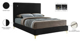 Geri Contemporary Velvet Bed with Stylish Piping and Versatile Gold & Chrome Legs for Modern Homes