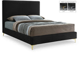 Geri Contemporary Velvet Bed with Stylish Piping and Versatile Gold & Chrome Legs for Modern Homes