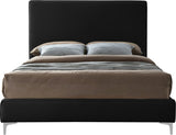 Geri Contemporary Velvet Bed with Stylish Piping and Versatile Gold & Chrome Legs for Modern Homes
