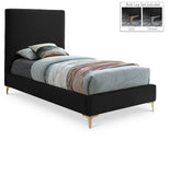 Geri Contemporary Velvet Bed with Stylish Piping and Versatile Gold & Chrome Legs for Modern Homes