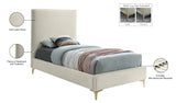 Geri Black Velvet Bed with Stylish Piping & Dual Gold/Chrome Legs for Contemporary Elegance