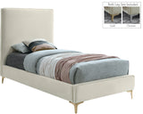 Geri Black Velvet Bed with Stylish Piping & Dual Gold/Chrome Legs for Contemporary Elegance
