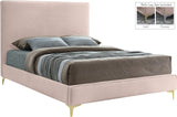 Geri Black Velvet Bed with Piping and Gold & Chrome Legs for a Stylish Contemporary Bedroom Design