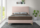 Geri Black Velvet Bed with Piping and Gold & Chrome Legs for a Stylish Contemporary Bedroom Design