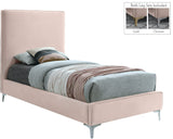Geri Black Velvet Bed with Piping and Gold & Chrome Legs for a Stylish Contemporary Bedroom Design