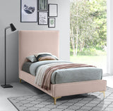 Geri Black Velvet Bed with Piping and Gold & Chrome Legs for a Stylish Contemporary Bedroom Design