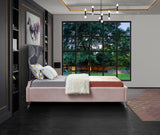 Ghost Acrylic Contemporary Bed with Plush Upholstered Rails, Curved Headboard & Slats Included