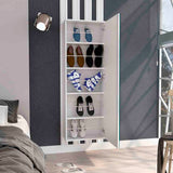 Tuhome Leto Wall Mounted Shoe Rack with Mirrored Single Door, Ten-Pair Storage Capacity, Space-Saving Vertical Organization System and Modern Multi-Functional Design for Entryways, Bedrooms or Compact Living Areas