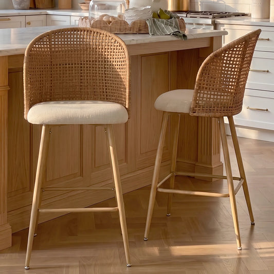 Grasse 29" Beige Rattan Upholstered Bar Stool (Set of 2)