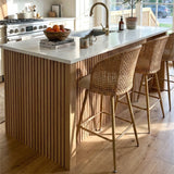 Nice Beige Rattan Upholstered Counter Stool with Arms (Set of 4)