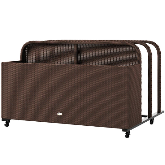 Outsunny PE Rattan Pool Float Storage Organizer with Wheels, Brown