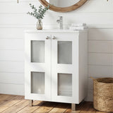 Haysi Bathroom Vanity Cabinet with 2 frosted glass Doors, Resin Sink and 2 Interior Shelves Cabinet, Compact Vintage and Modern Bathroom Vanity