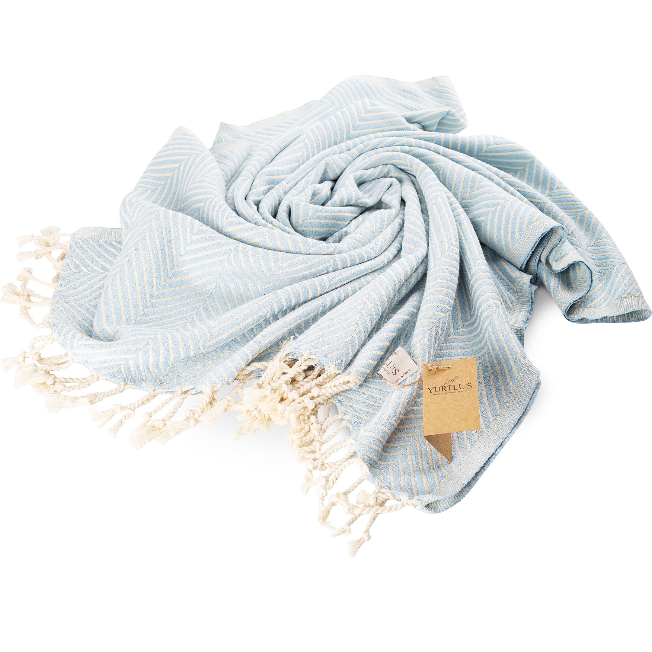 YURTLU’S Sapphire Sands Series Premium Turkish Towel – Ice Blue