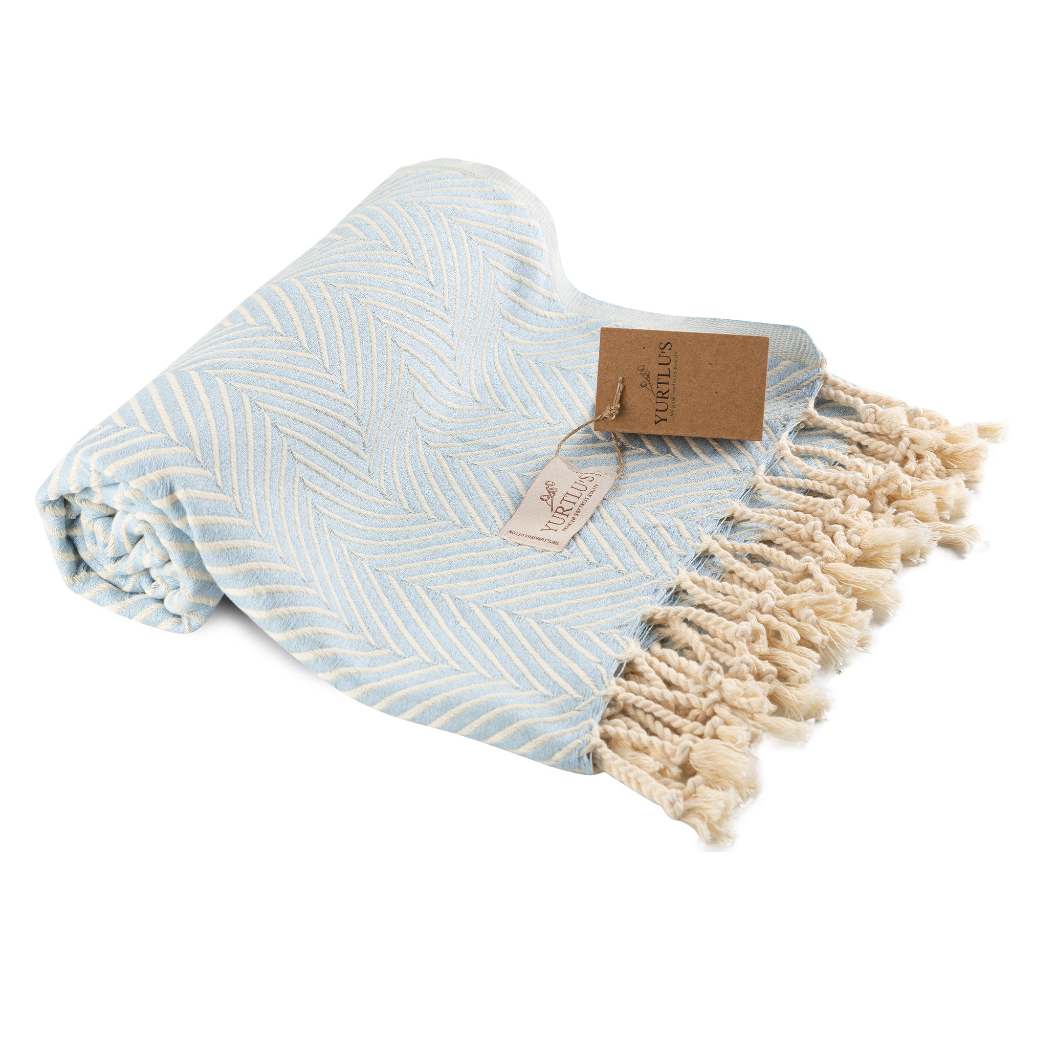 YURTLU’S Sapphire Sands Series Premium Turkish Towel – Ice Blue