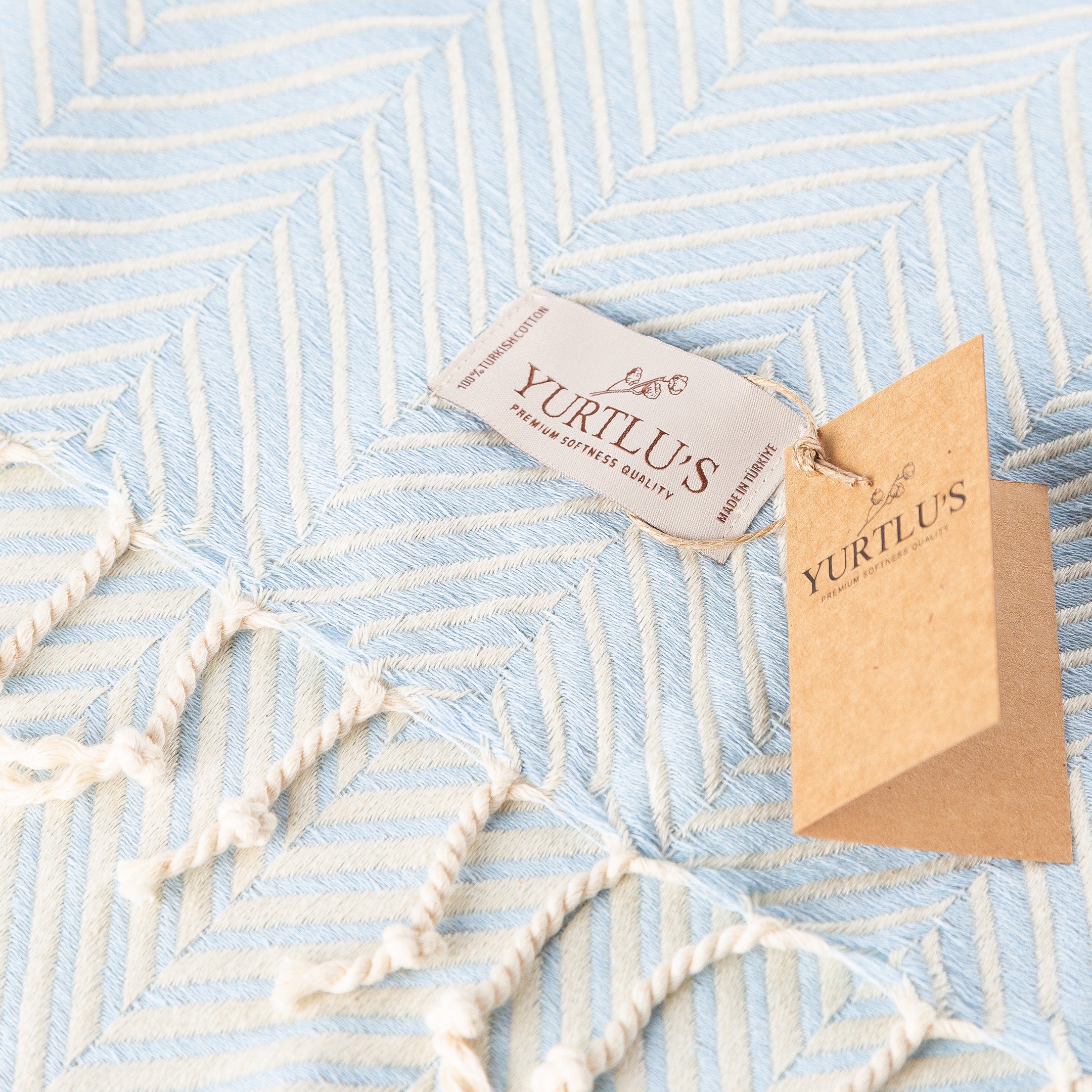 YURTLU’S Sapphire Sands Series Premium Turkish Towel – Ice Blue