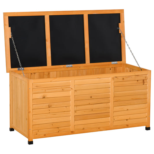 Outsunny 75 Gallon Deck Box Wooden Outdoor Storage Container Aerating Gap Weather-Resistant Yellow