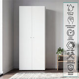 Home 2-Door Closet System Armoire with Hanging Rod and Storage Shelf, Modern Bedroom Organization Storage, Space-Saving Wardrobe for Jackets, Dresses, and Folded Garments in Contemporary Bedrooms