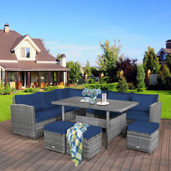 7 Pieces Patio Furniture Set, Outdoor Sectional Rattan Sofa Set with Cushions