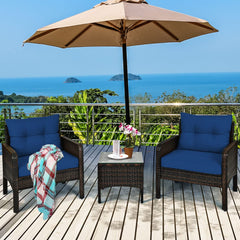 Tangkula 3 Piece Outdoor Patio Furniture Set, Wicker Chairs Set with Glass Top Coffee Table