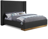 Halton Contemporary Bed with Stylish Brushed Gold Base and Luxurious Boucle Fabric Design