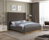 Halton Contemporary Bed with Stylish Brushed Gold Base and Luxurious Boucle Fabric Design
