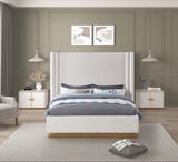 Halton Contemporary Bed with Stylish Brushed Gold Base and Luxurious Boucle Fabric Design