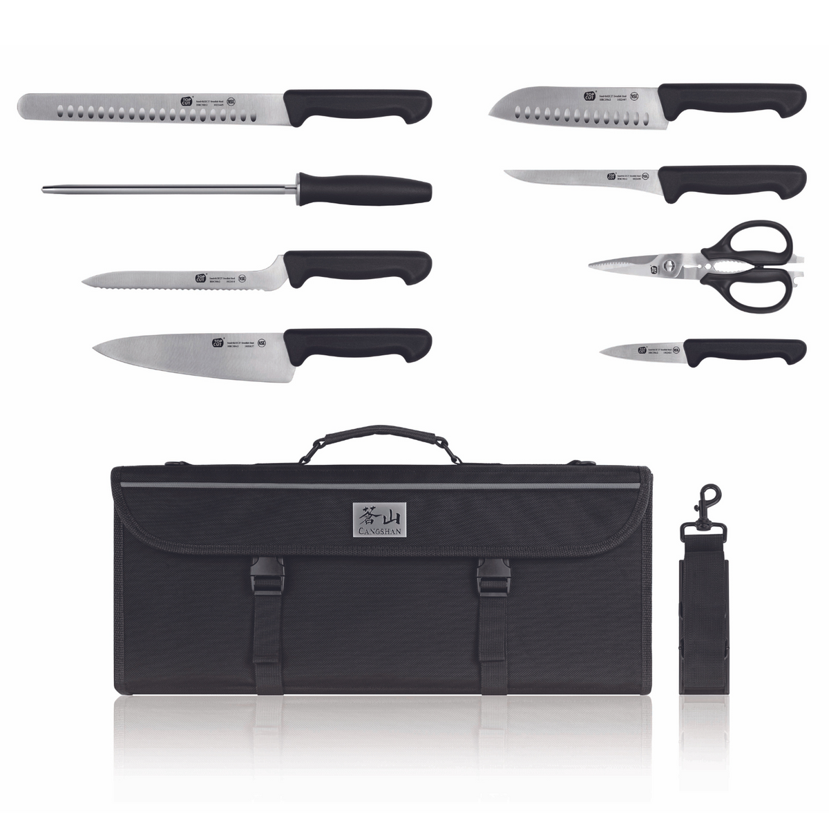 Top Cut P2 Series 9-Piece Knife Bag Set, Swedish 12C27 Steel, 1020120