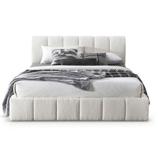 Hilar White Boucle Platform Bed King Size