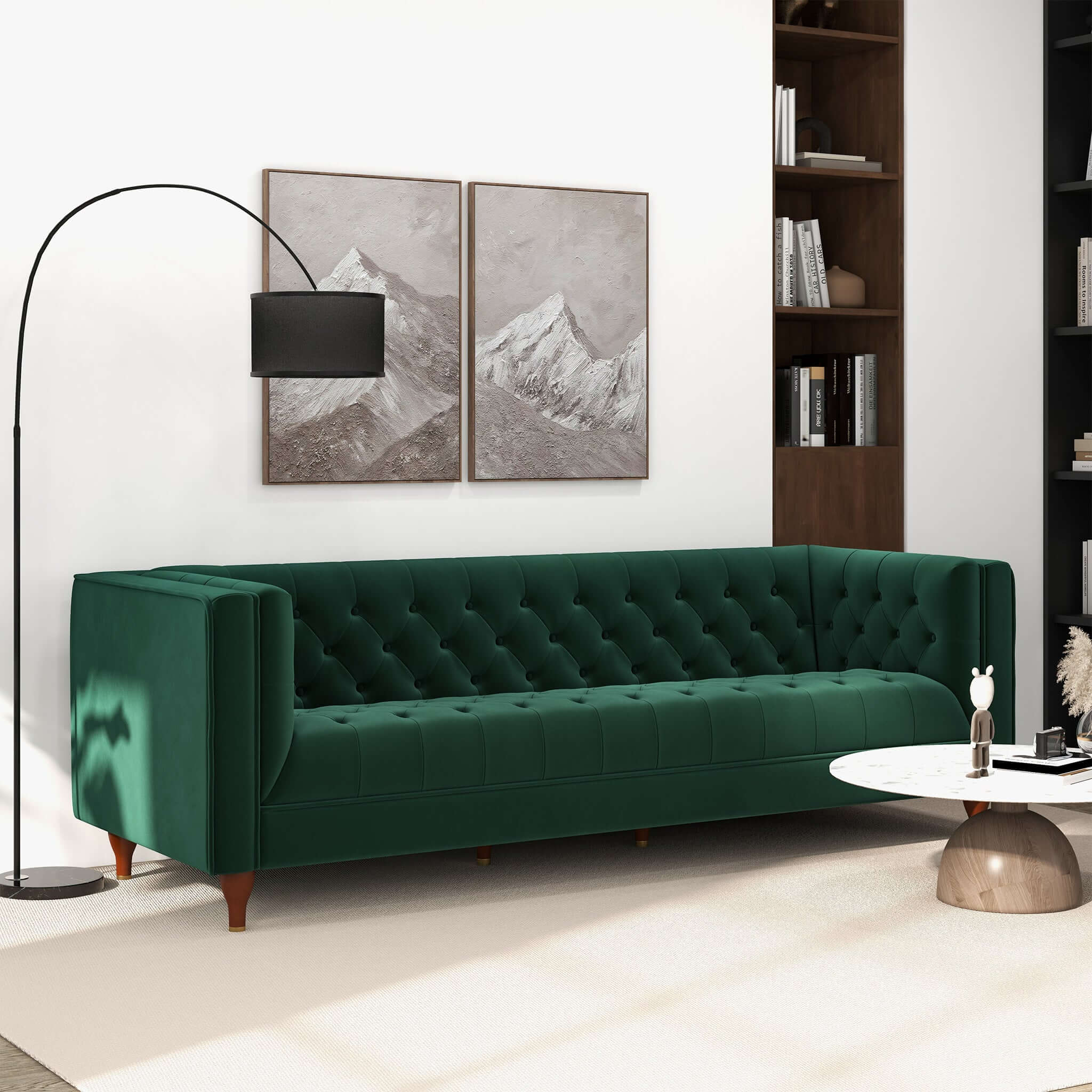 Evelyn Mid Century Modern Green Velvet Luxury Chesterfield Sofa