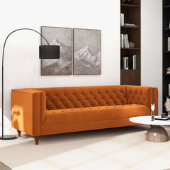 Evelyn Mid Century Modern Burnt Orange Velvet  Luxury Chesterfield Sofa