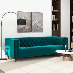 Evelyn Mid Century Modern Teal Velvet  Luxury Chesterfield Sofa