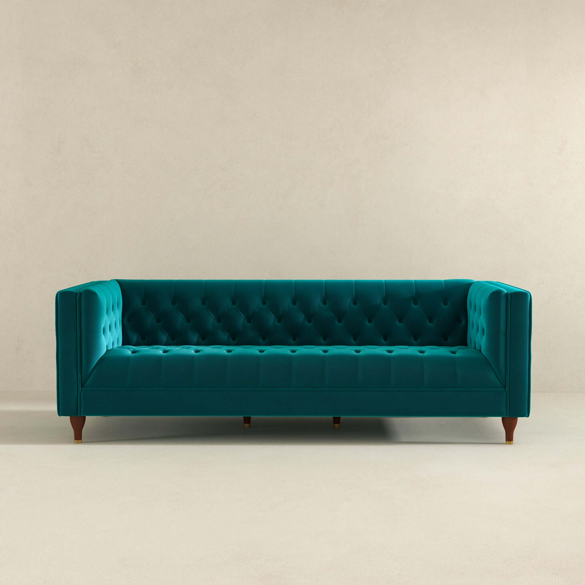 Evelyn Mid Century Modern Teal Velvet  Luxury Chesterfield Sofa