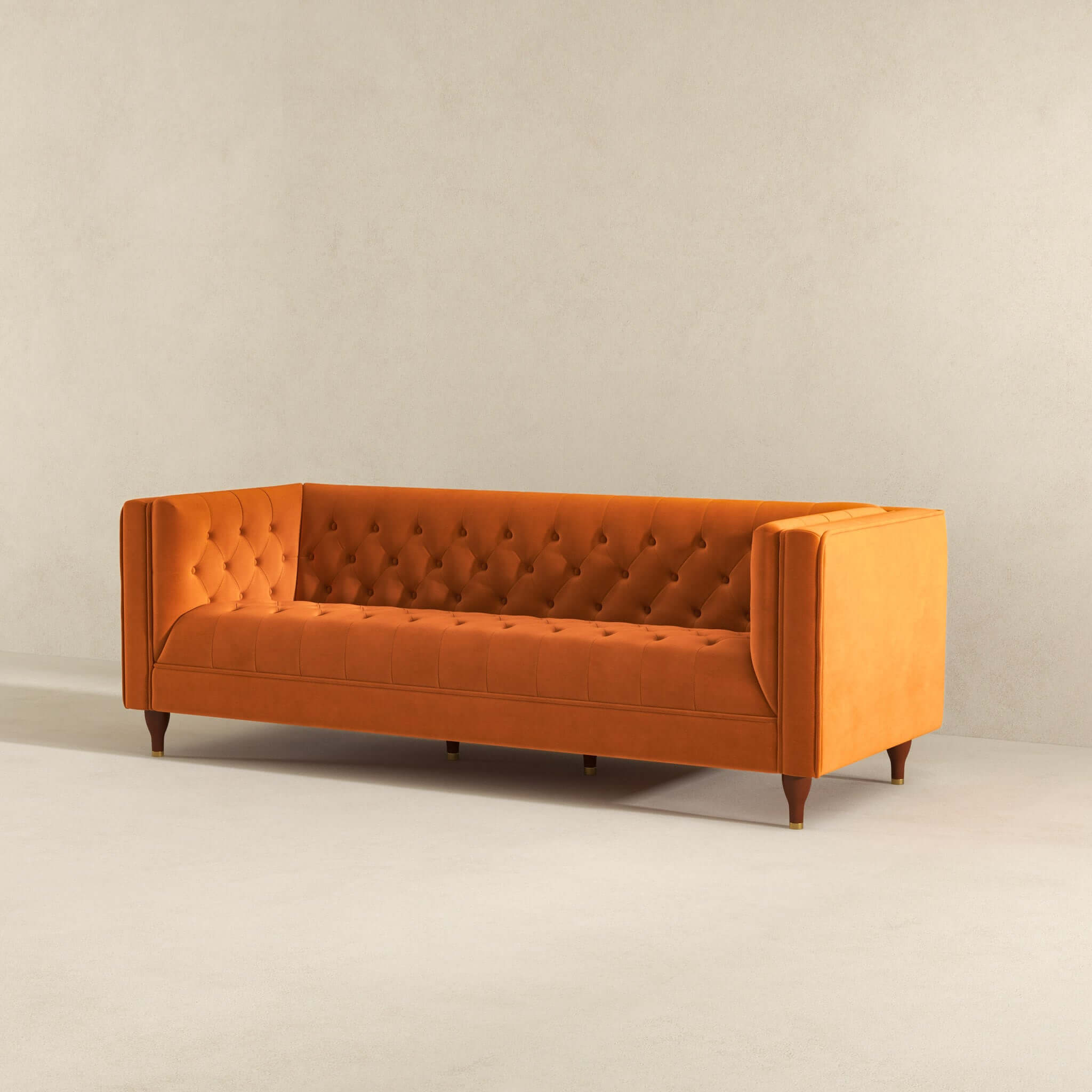 Evelyn Mid Century Modern Burnt Orange Velvet  Luxury Chesterfield Sofa