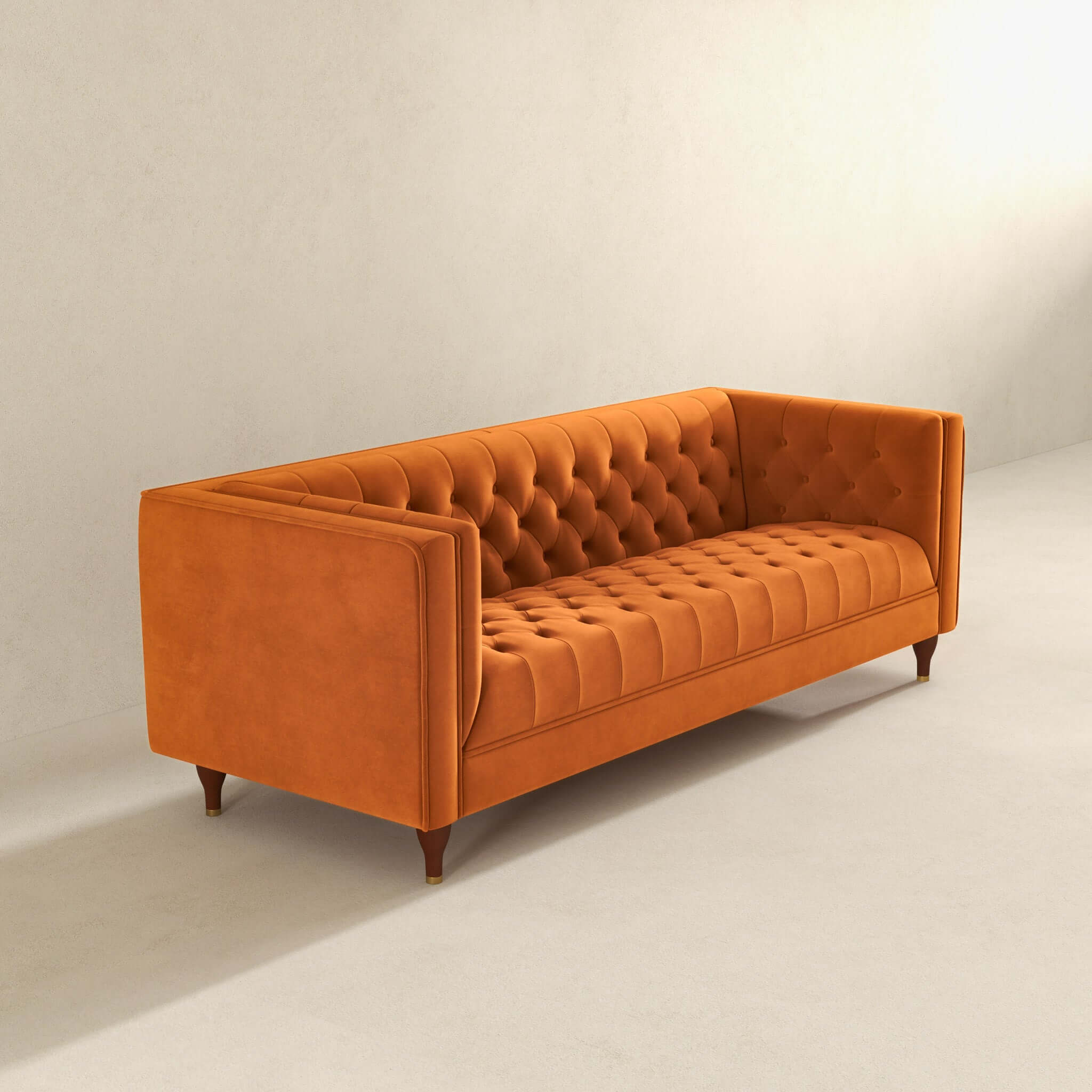 Evelyn Mid Century Modern Burnt Orange Velvet  Luxury Chesterfield Sofa