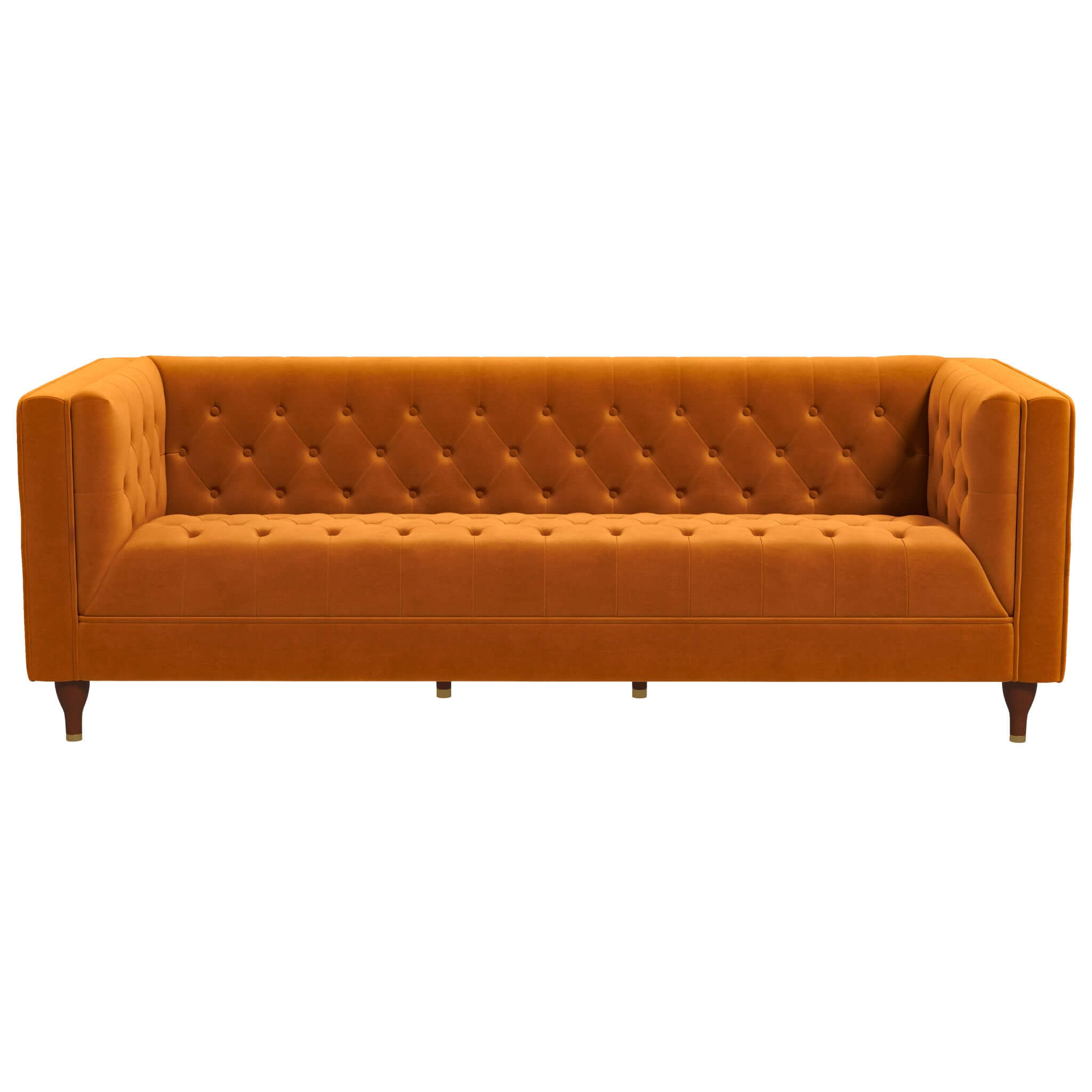 Evelyn Mid Century Modern Burnt Orange Velvet  Luxury Chesterfield Sofa