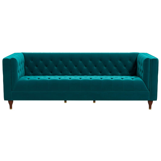 Evelyn Mid Century Modern Teal Velvet  Luxury Chesterfield Sofa